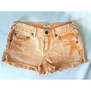 Free People Denim Shorts Womens 26 Orange Frayed